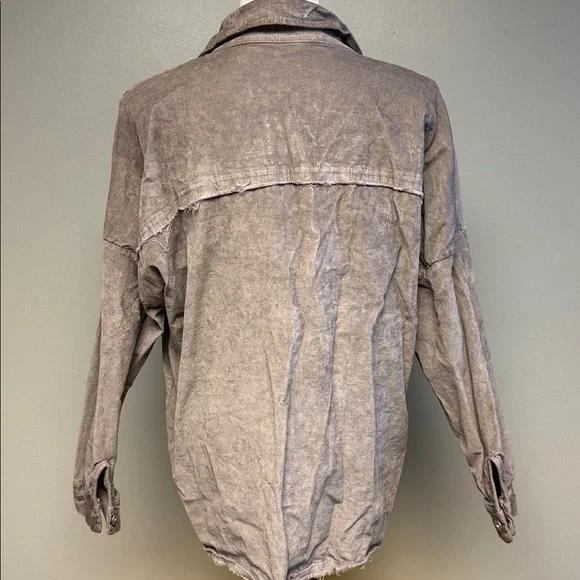 Venti6 Made in Italy Distressed Button Shirt Taupe L Raw Edge Cotton